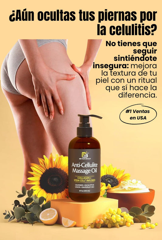M3 Naturals - Aceite de masaje anticelulitis infundido con colágeno y células madre.